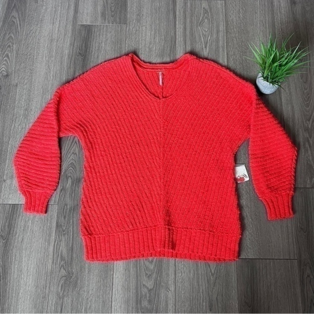 Free People Sunset V Neck Sweater In Red/Rouge Size Small